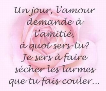 un jour , j'amour demonde à j'amitié, a quoi sers-tu? je sers à faire secher les larmes que tu fais couler